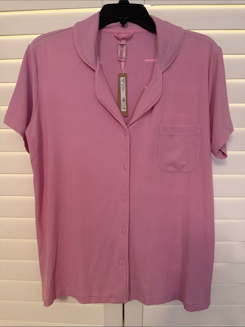 👚SKIMS Soft Lounge Ribbed Short Sleeve Sleep Shirt/Top BUBBLEGUM PINK Medium NWT